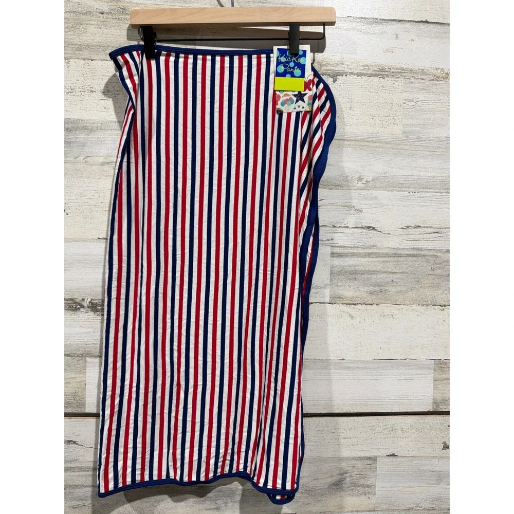 KicKee Pants Swaddle Blanket Baby Toddler Red White Blue Striped Bamboo Soft NWT